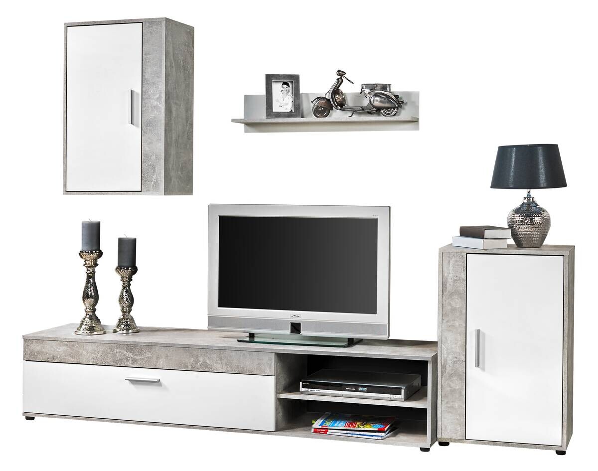 Wohnwand Lima Beton Optik weiß B/H/T: ca. 230x170x42 cm