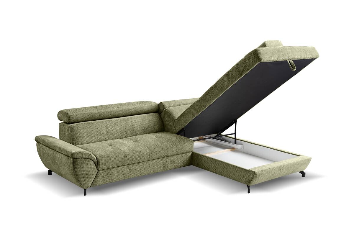 Ecksofa mit Bettfunktion und Bettkasten moosgrün Microfaser B/H/T: ca. 263x77x210 cm