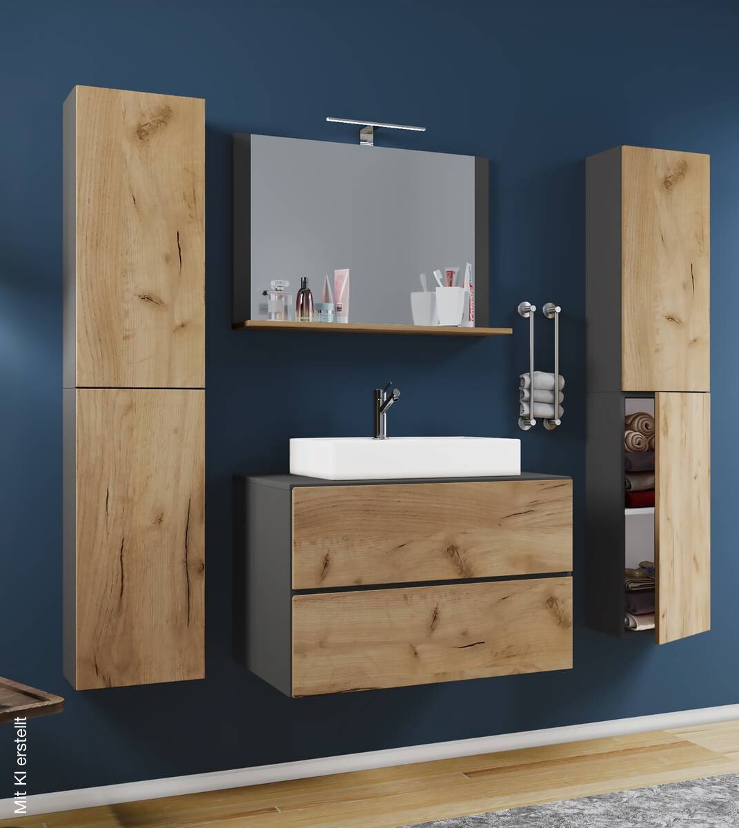 Waschplatz 5tlg-Lendas weiß anthrazit Eiche Honig Nachbildung B/H/T: ca. 60x52x52 cm