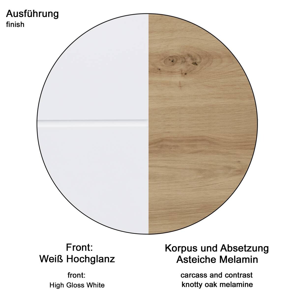 Stauraumelement Amanda weiß Hochglanz Asteiche Nachbildung B/H/T: ca. 37x77x23 cm