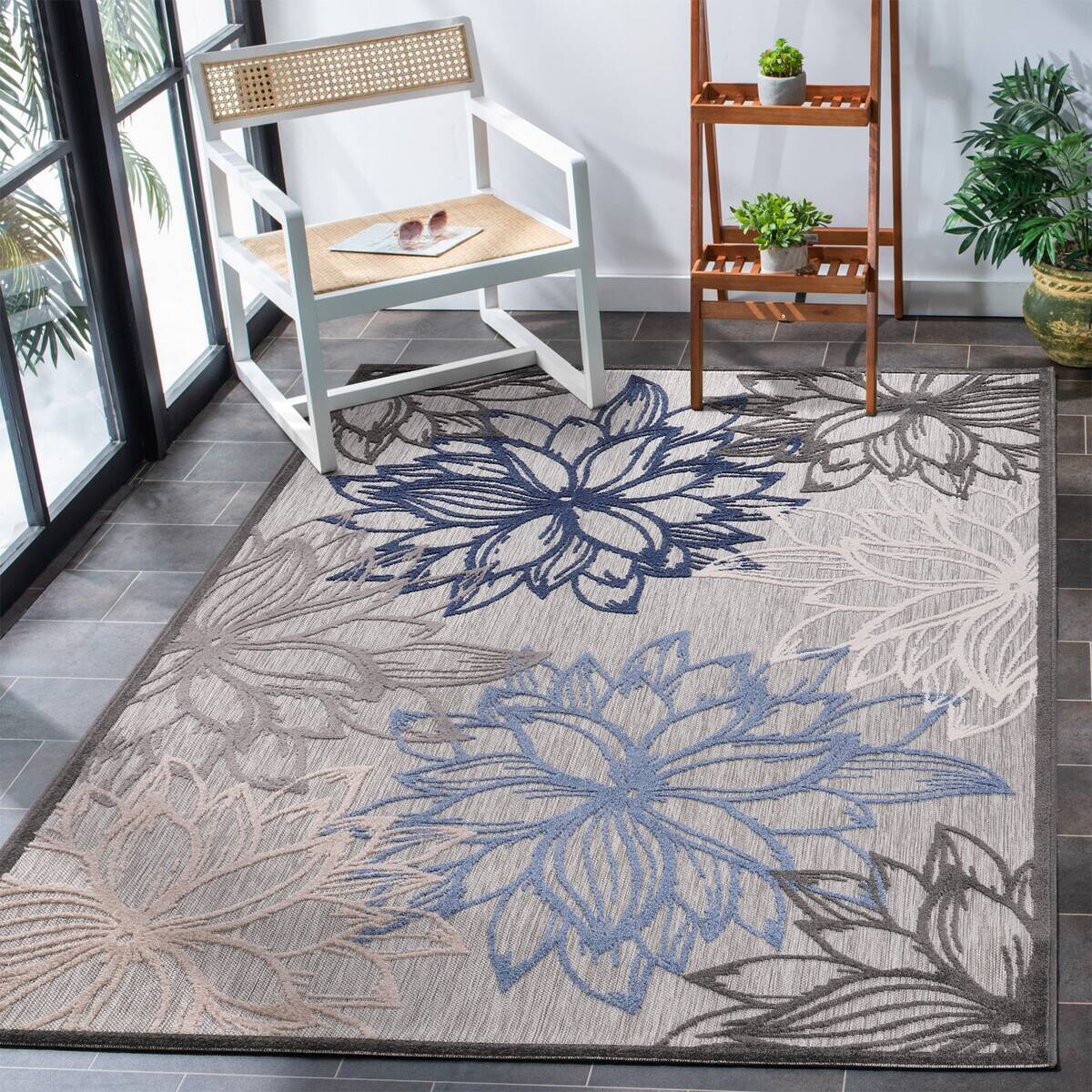 Sanat Outdoorteppich FLORAL grau B/L: ca. 60x110 cm