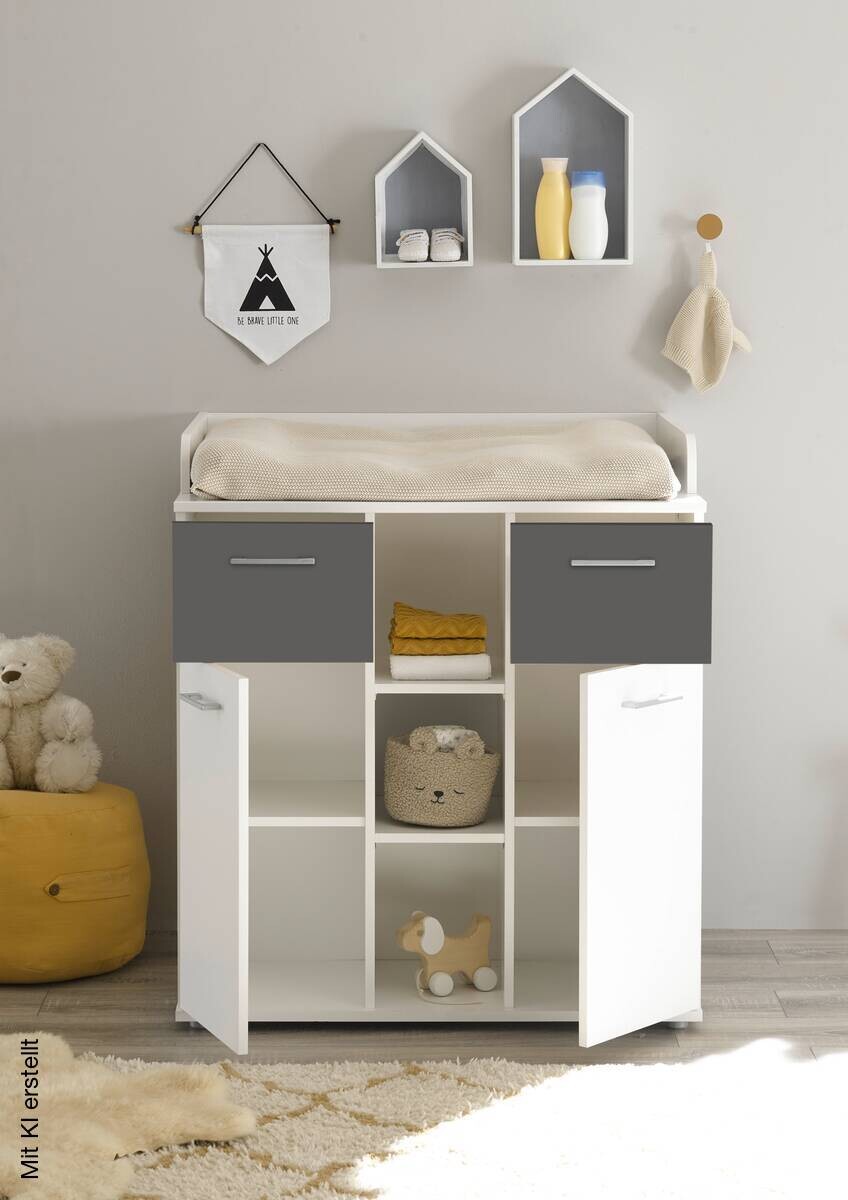 Wickelkommode Alex weiß Graphit B/H/T: ca. 89x101x78 cm