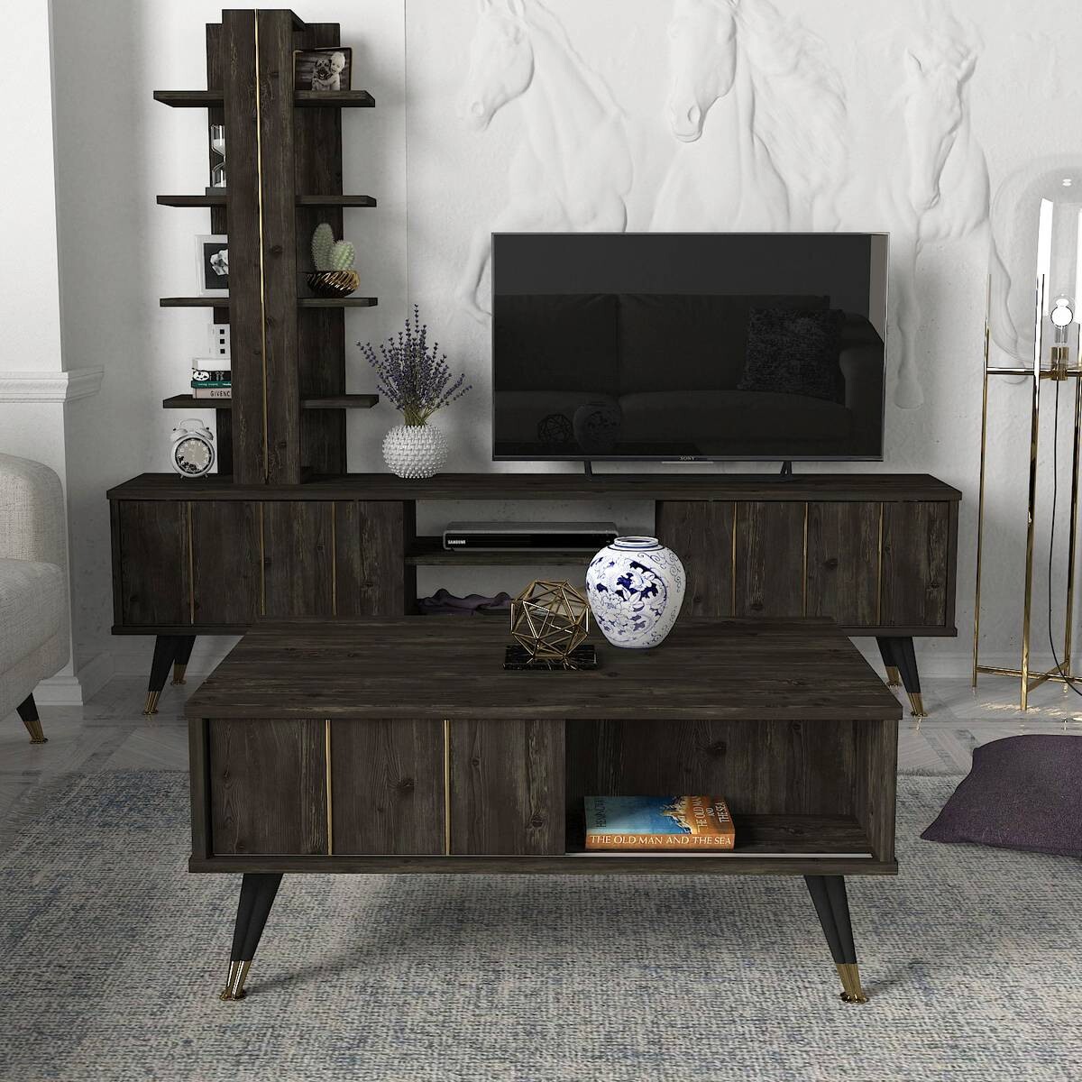 Couchtisch Nero Rebab braun dunkelgrau B/H/T: ca. 90x40x60 cm