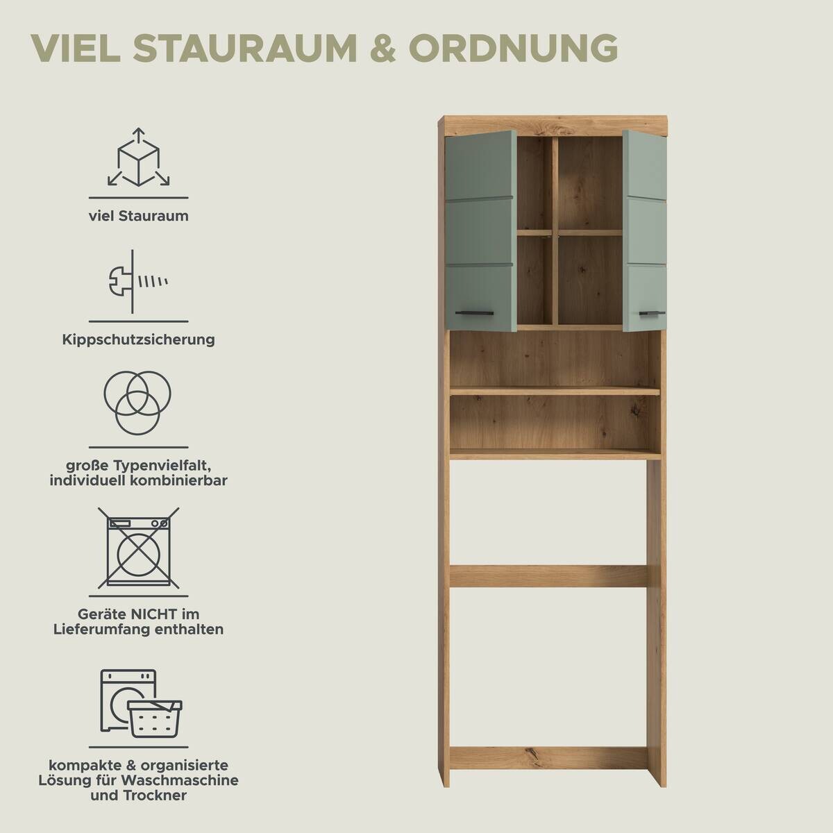 Waschmaschinenumbauschrank Scout Eiche Artisan Nachbildung salbei Nachbildung B/H/T: ca. 63x191x24 cm