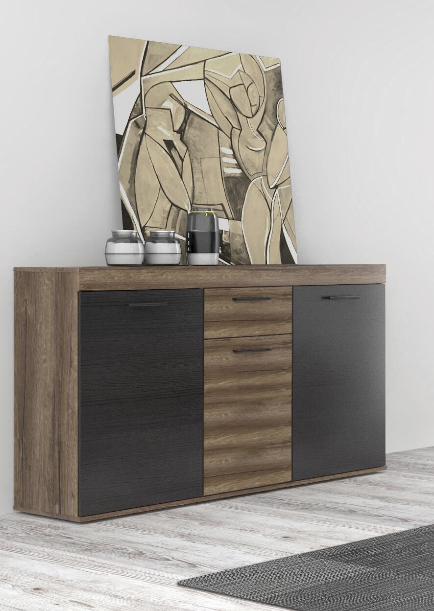 Sideboard Eiche Schlamm Nachbildung schwarz Eiche Nachbildung B/H/T: ca. 139,7x88,3x41,3 cm