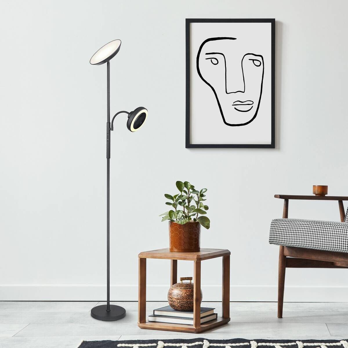 GLOBO Deckenfluter mattschwarz Chrom Metall Kunststoff B/H/T: ca. 25x178x33,7 cm