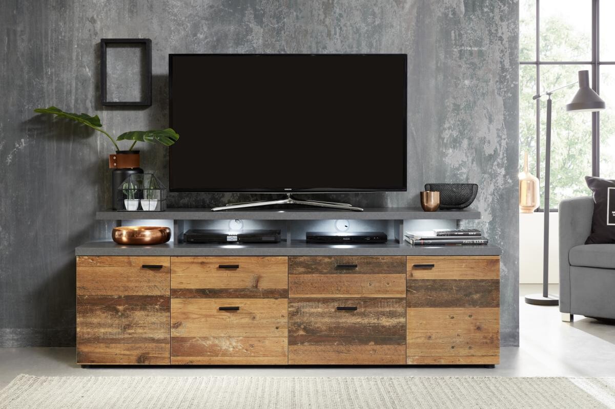TV-Lowboard Mood Old Wood Nachbildung Beton dunkel Optik B/H/T: ca. 180x65x44 cm