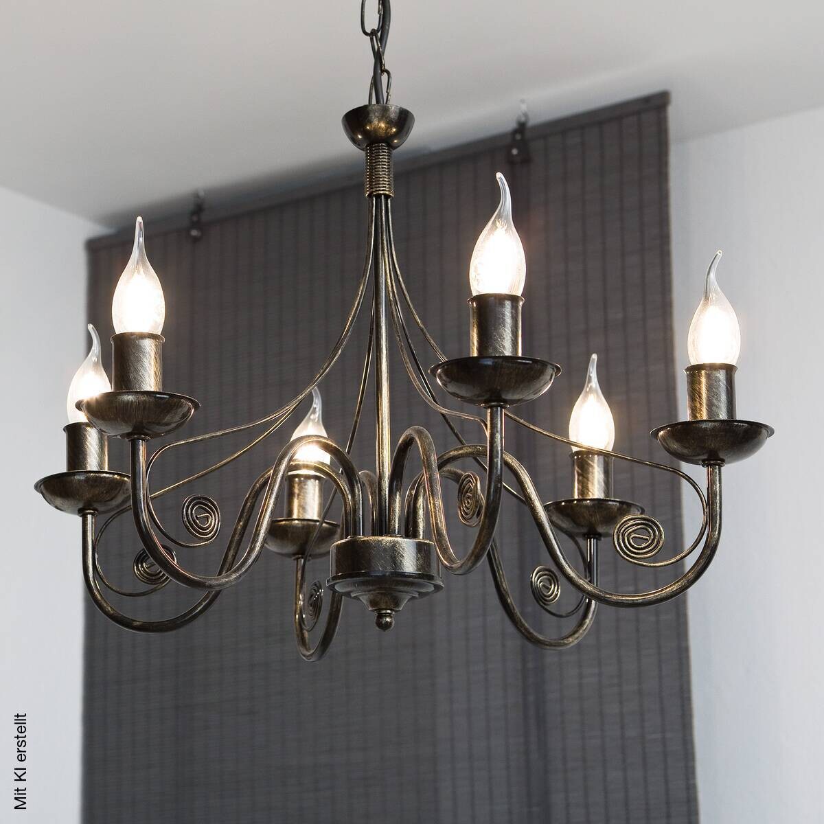 Lamkur Kronleuchter Donato schwarz Stahl B/H/L: ca. 57x72x57 cm E14 6 Brennstellen