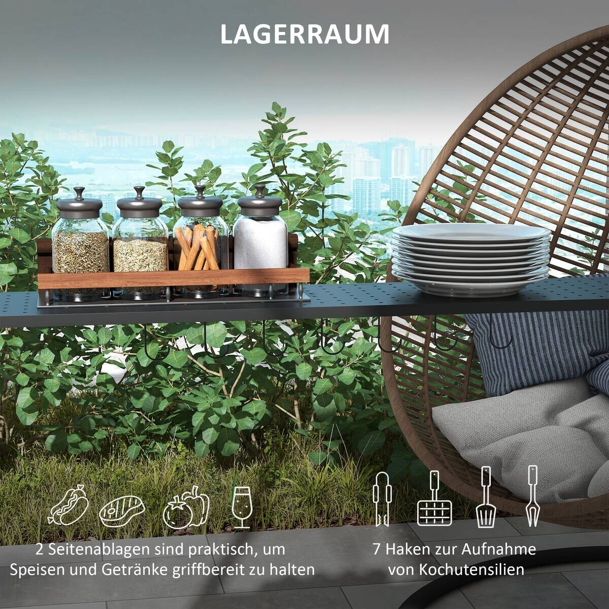 Outsunny Grillpavillon khaki Stahl B/H/L: ca. 110x235x233 cm