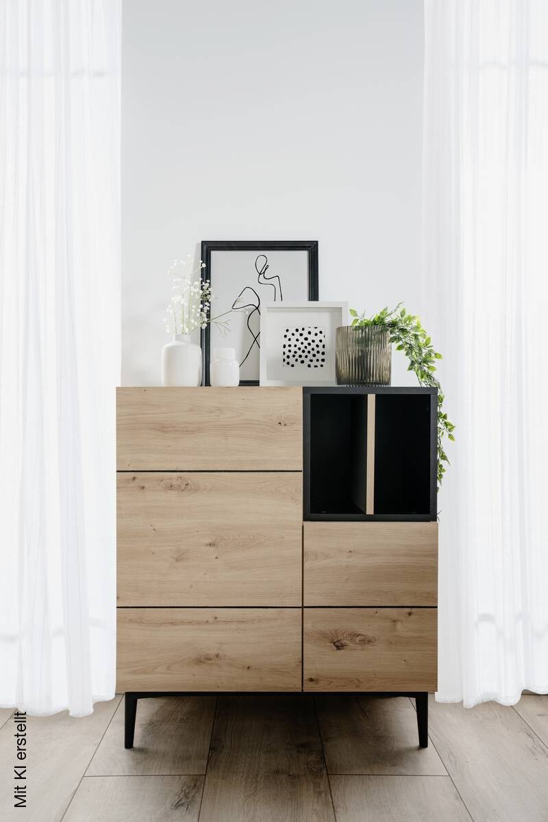Kommode Nola Eiche Artisan Nachbildung schwarz B/H/T: ca. 80x90x42 cm