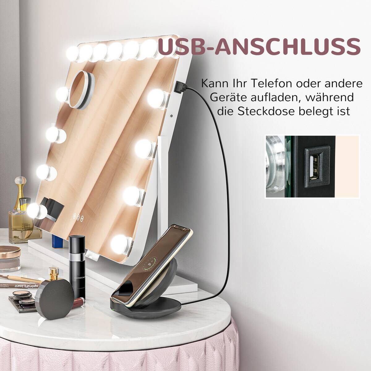 HOMCOM LED-Spiegel weiß B/H/L: ca. 14x52x62,5 cm