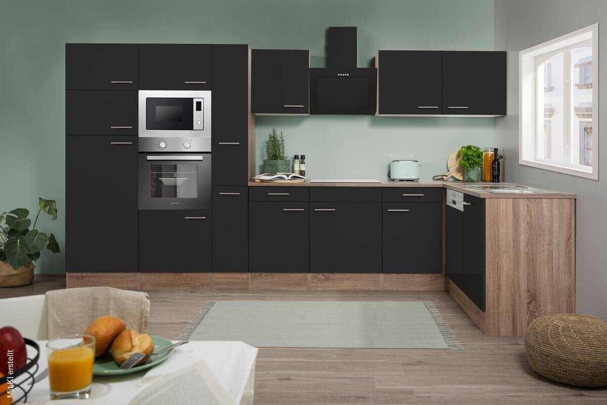 Respekta Winkelküche KBL370EYSMISGKE schwarz B/H/T: ca. 370x205x172 cm