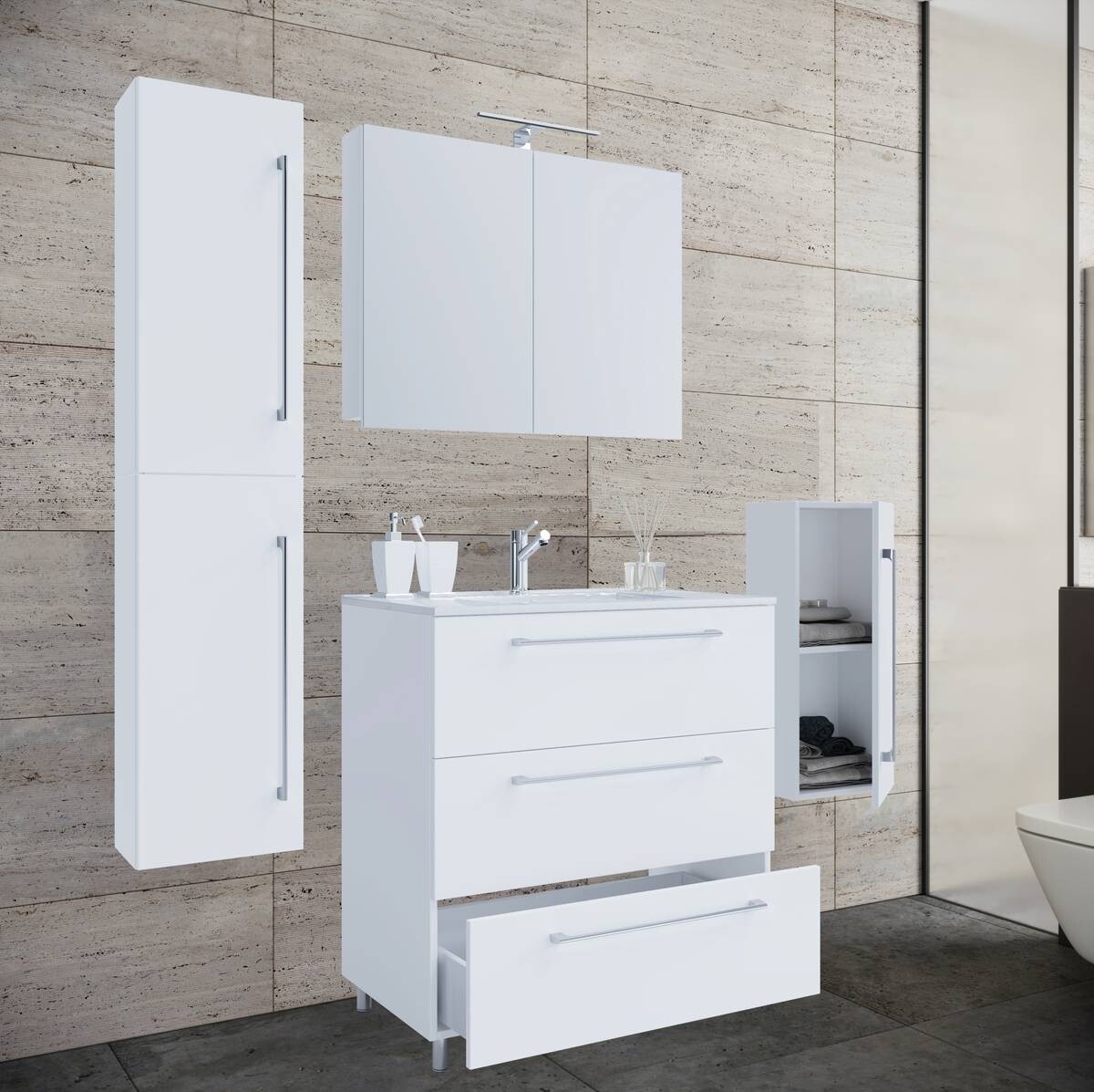 Waschplatz 5tlg-Schubo weiß B/H/T: ca. 80x86x46 cm