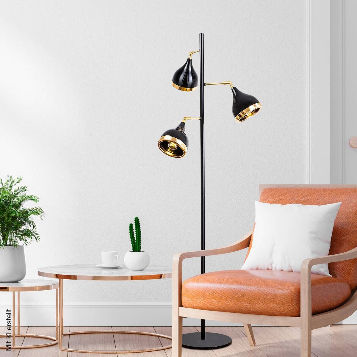 Opviq Stehlampe schwarz gold B/H/T/L/D: ca. 52x163x52x52x52 cm E27 3 Brennstellen