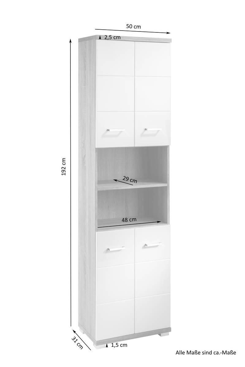 Hochschrank NEBRASKA anthrazit weiß Hochglanz B/H/T: ca. 50x192x31,5 cm