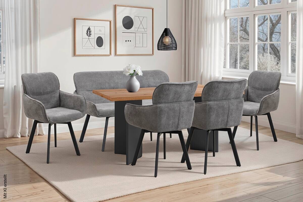 Stuhl RICO, 2er-Set schwarz grau Metall Stoff B/H/T: ca. 61x90x63 cm