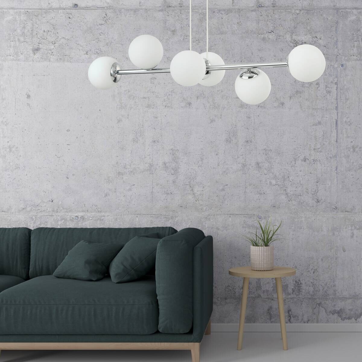 Lamkur Hängeleuchte Maddie Chrom Glas Stahl B/H/L: ca. 111x40x96 cm E14 6 Brennstellen