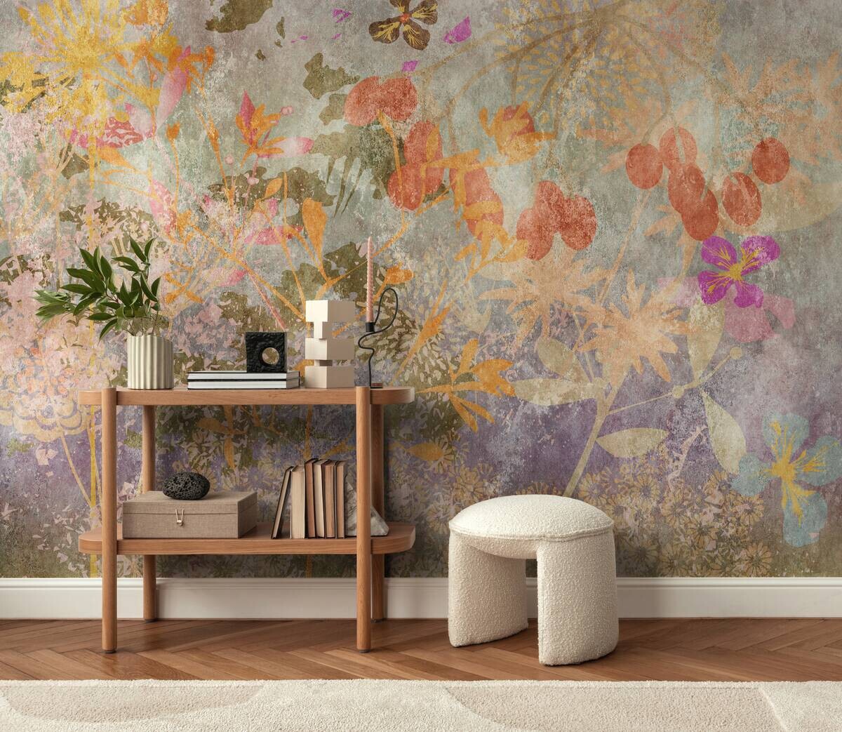 Livingwalls Fototapete Blumen orange lila bunt B/L: ca. 280x371 cm