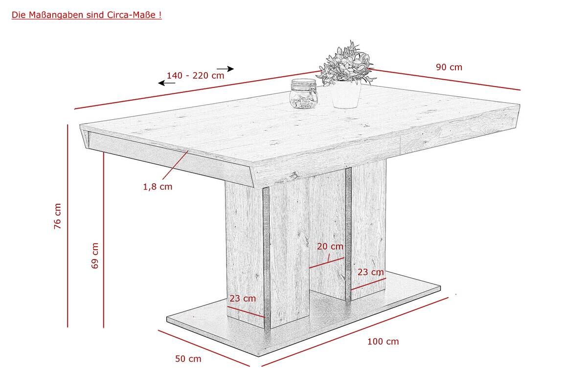 Essgruppe Agnes I grau Eiche Holzwerkstoff B/H/T: ca. 220x76x90 cm