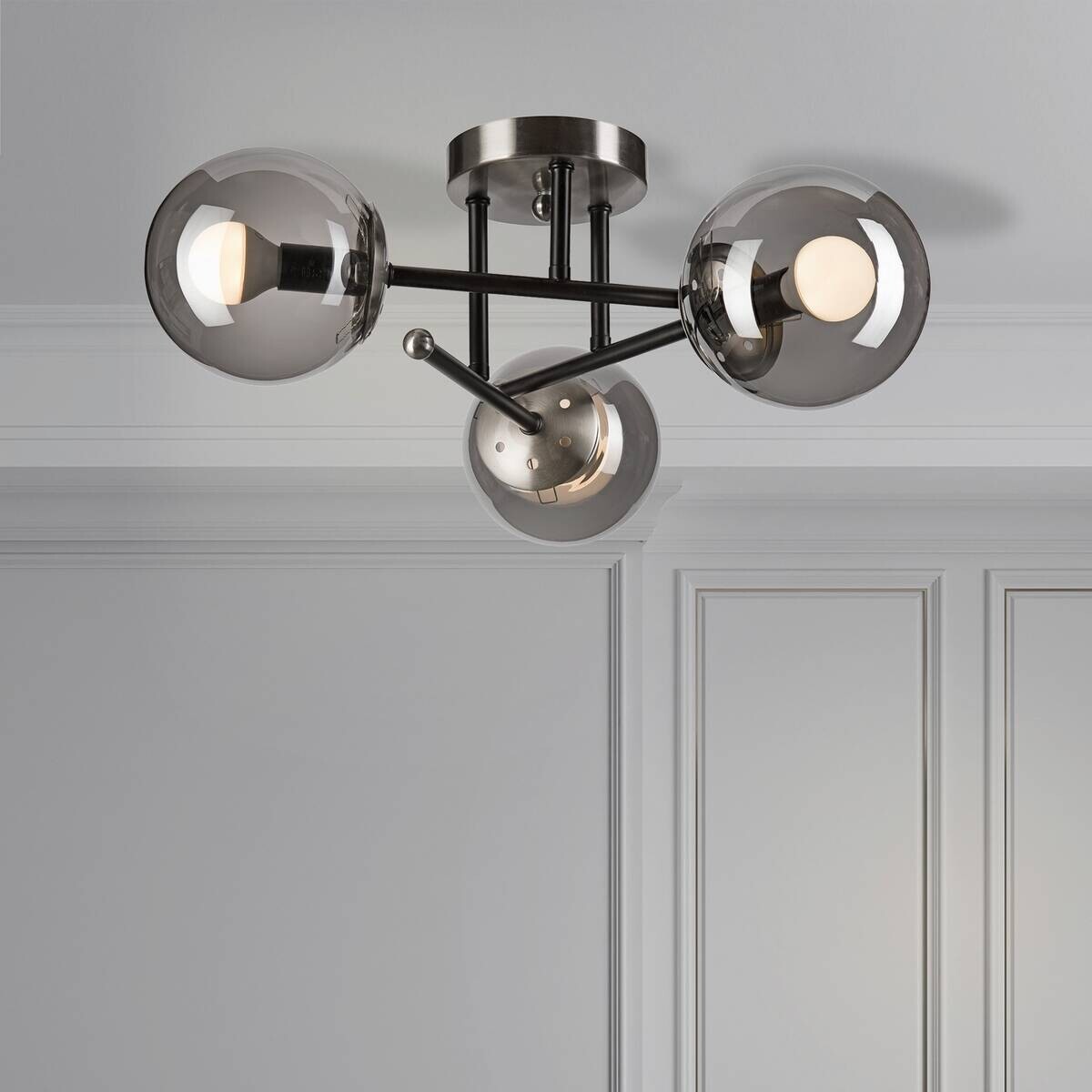 Lamkur Deckenleuchte Malena Chrom schwarz Glas Stahl B/H/L: ca. 39x19x39 cm E14 3 Brennstellen