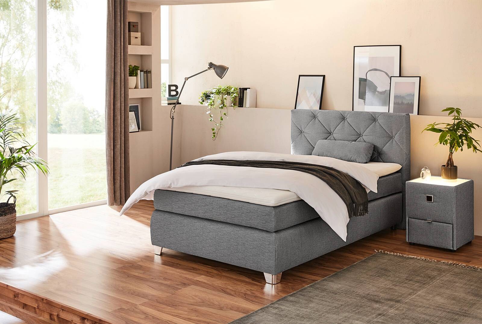 Boxspringbett grau Flachgewebe Liegefläche B/L: ca. 120x200 cm