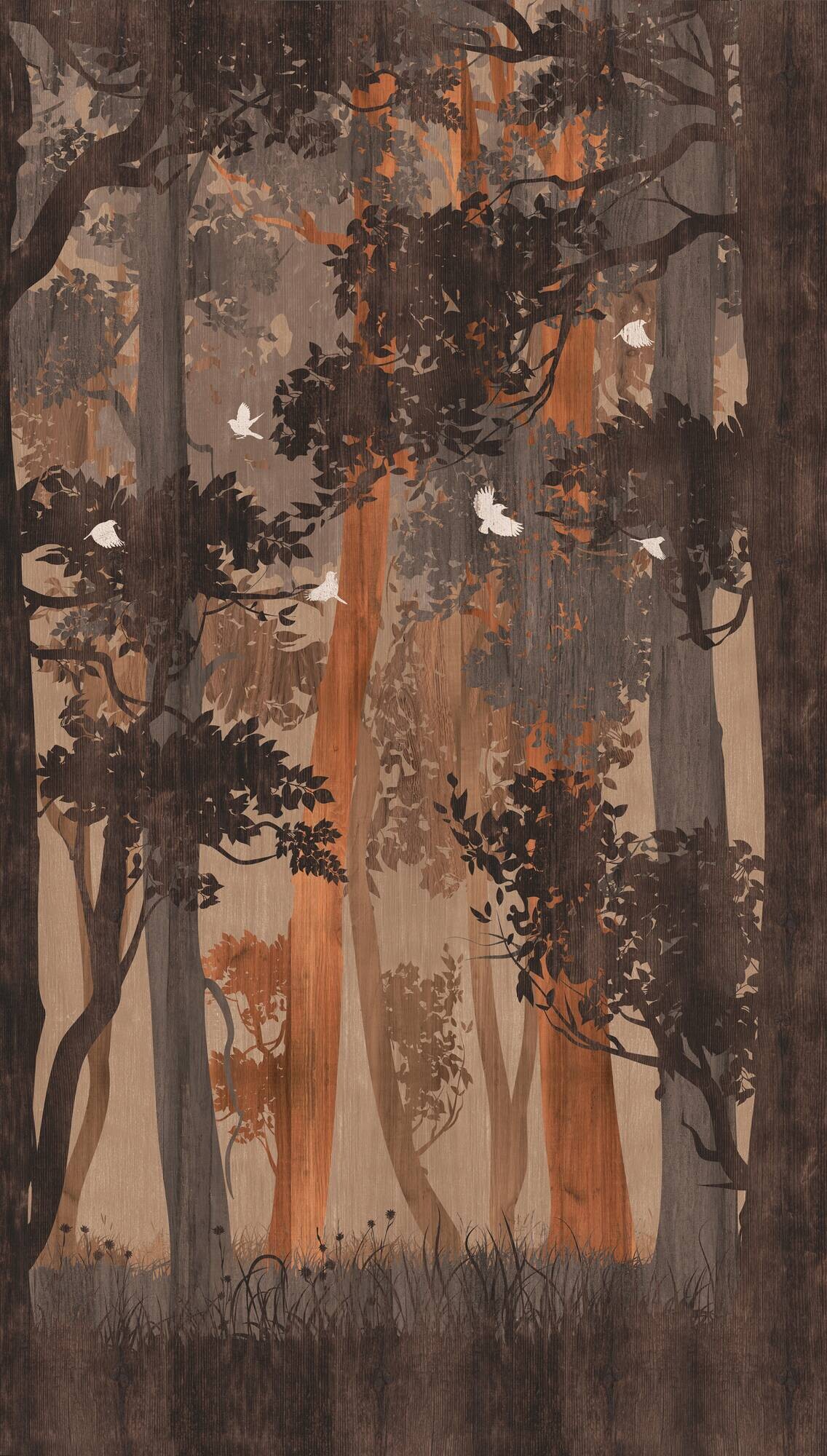 Livingwalls Fototapete Wald orange beige blau B/L: ca. 280x159 cm
