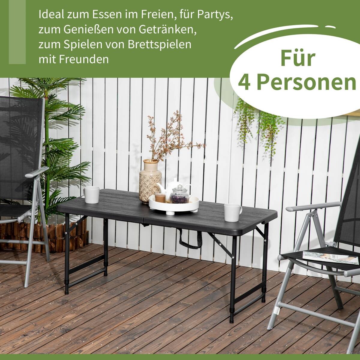 Outsunny Gartentisch dunkelgrau Stahl B/H/L: ca. 60x74x118 cm