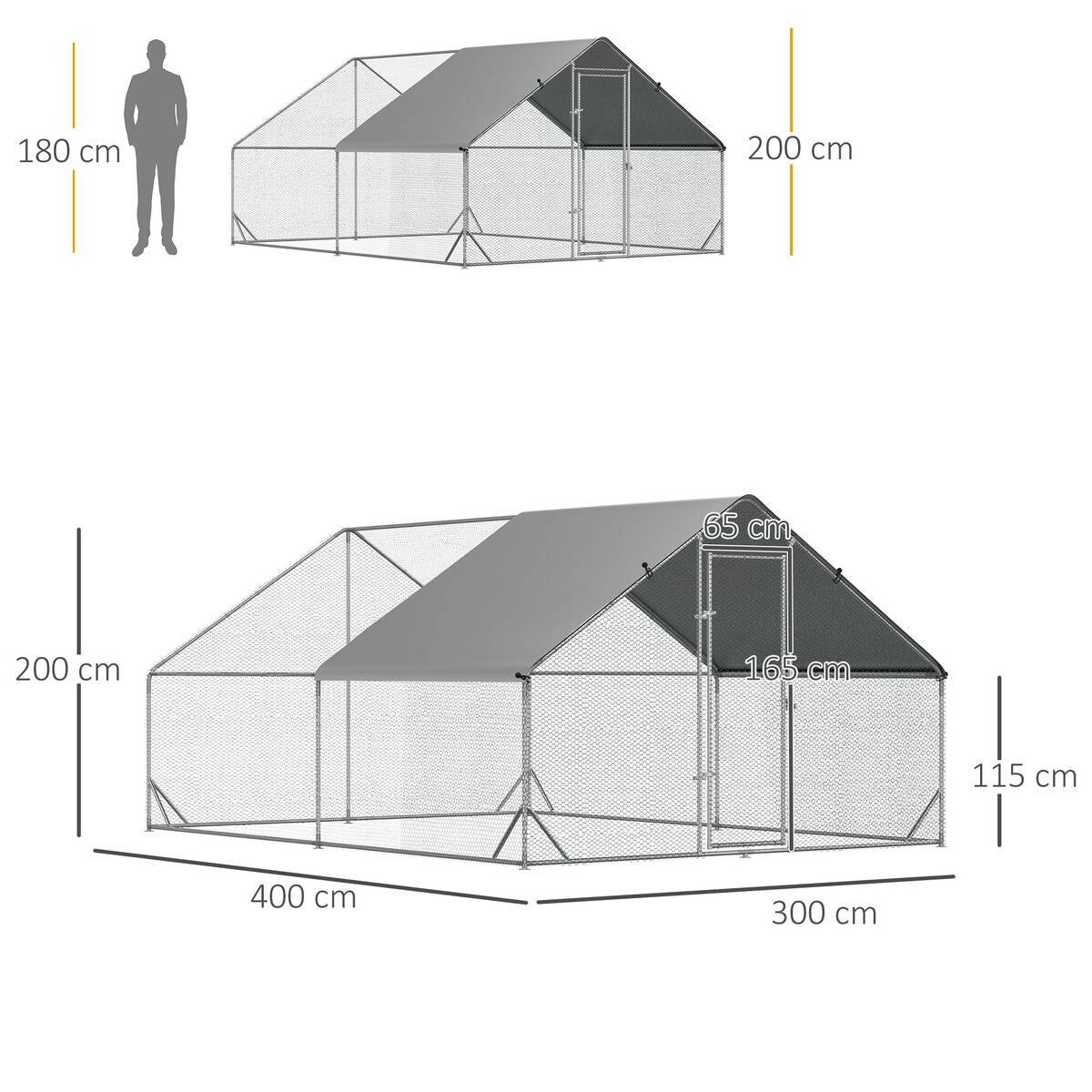 PawHut Stall grau Edelstahl B/H/L: ca. 400x300x200 cm