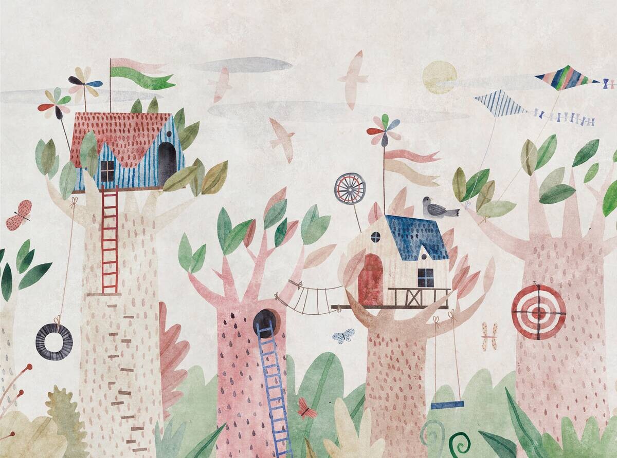 Livingwalls Fototapete Baumhäuser beige bunt braun B/L: ca. 280x371 cm