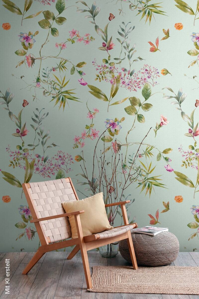 Livingwalls Fototapete Blumen blau rosa grün B/L: ca. 280x159 cm