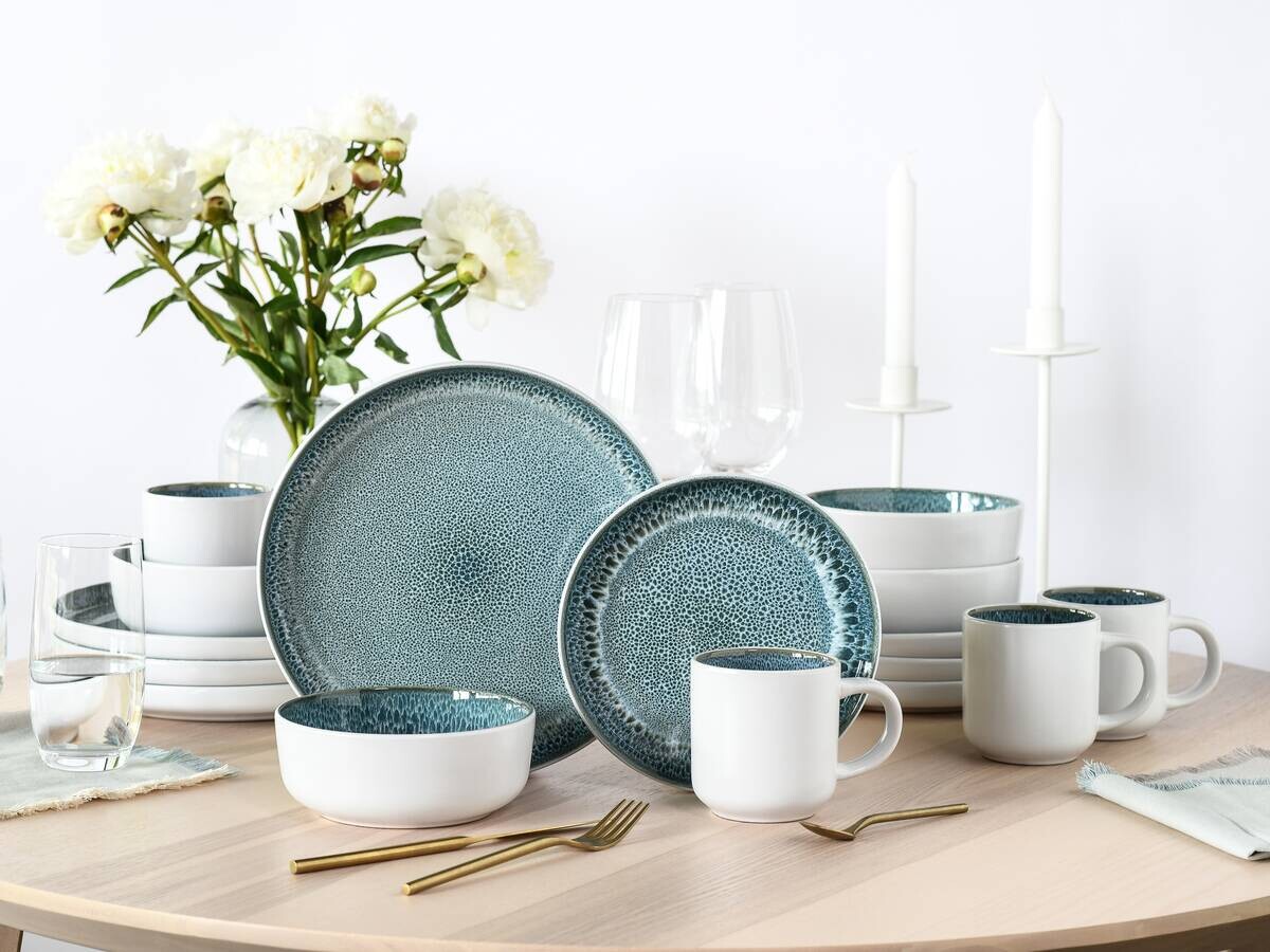 CreaTable Kombiservice Nordic Fjord eisblau Steinzeug 16 tlg.