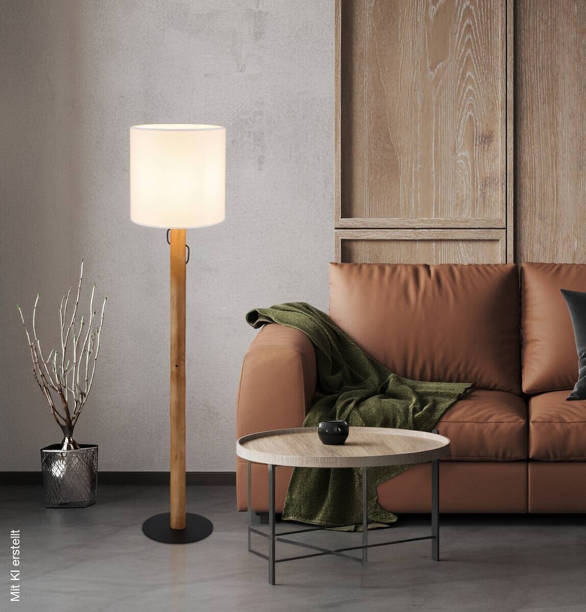 Stehlampe Cremium weiß natur Holz H/D: ca. 139x30 cm E14 1 Brennstellen