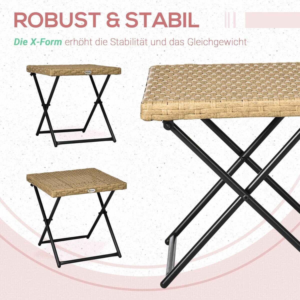 Outsunny Balkontisch natur Polyrattan B/H/L: ca. 40x40x40 cm