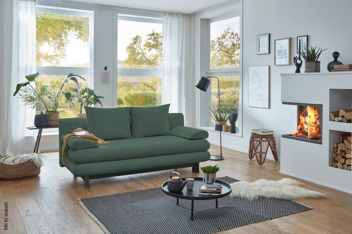 Schlafsofa Bern grün Microfaser B/H/T: ca. 190x93x92 cm