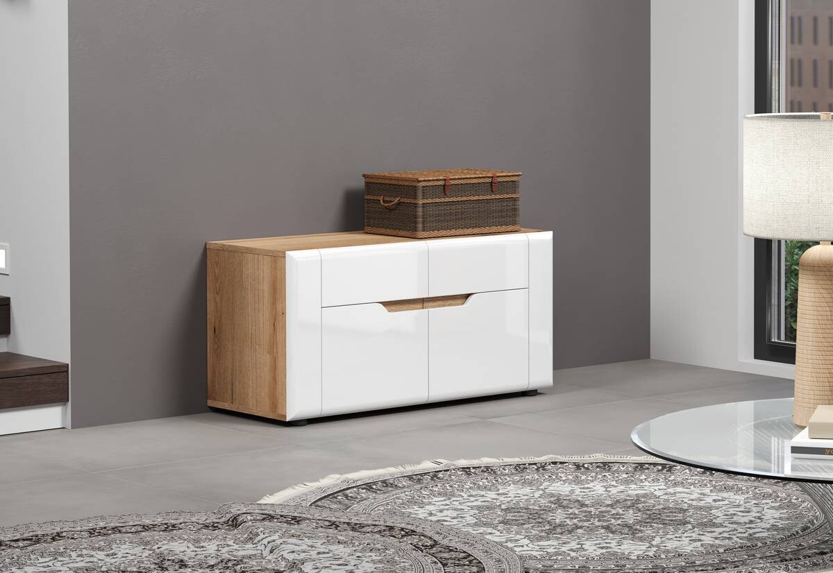 Sitzbank Marlon Eiche Evoke Coast Nachbildung weiß Hochglanz B/H/T: ca. 91x44x38 cm