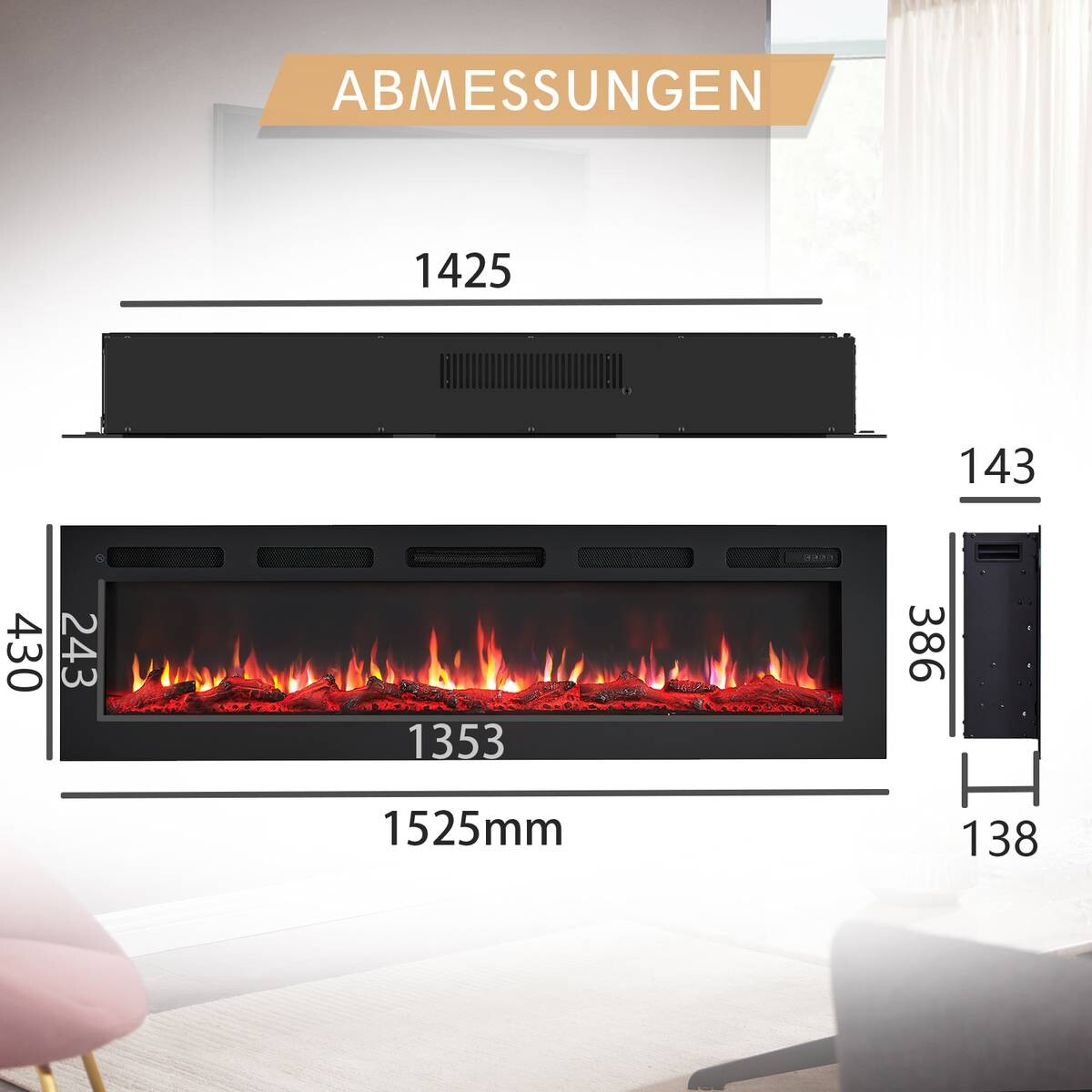 Balderia Elektrischer-Kamin Leif 60 B/H/T: ca. 142,5x38,6x13,8 cm ca. 2000 W