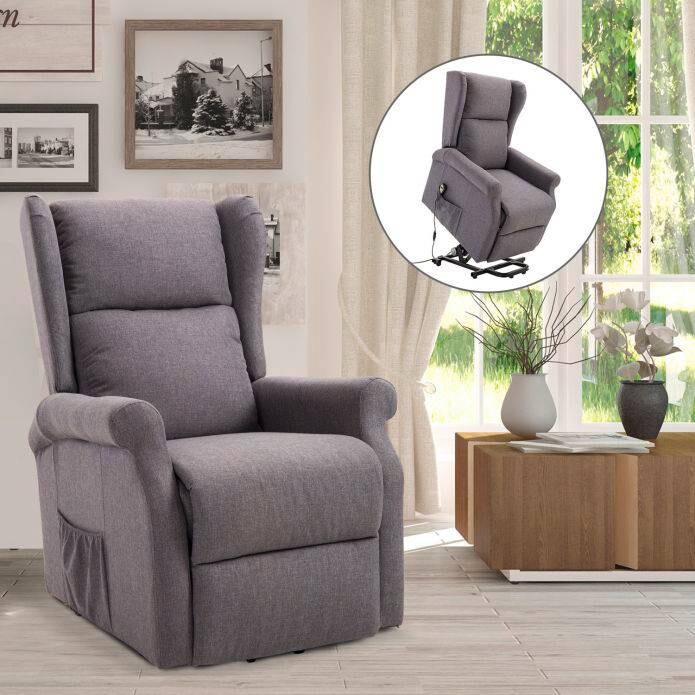 HOMCOM Elektrischer Fernsehsessel 713-031GY grau Polyester-Mischgewebe Holz Schaumstoff B/H/L: ca. 73x109x94 cm