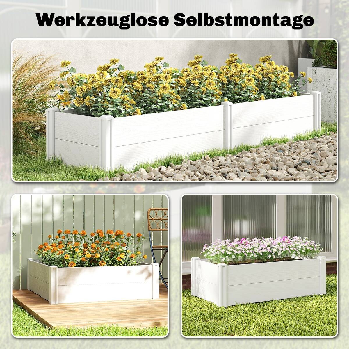 Outsunny Hochbeet weiß Kunststoff B/H/T/L: ca. 54x33x54x197 cm