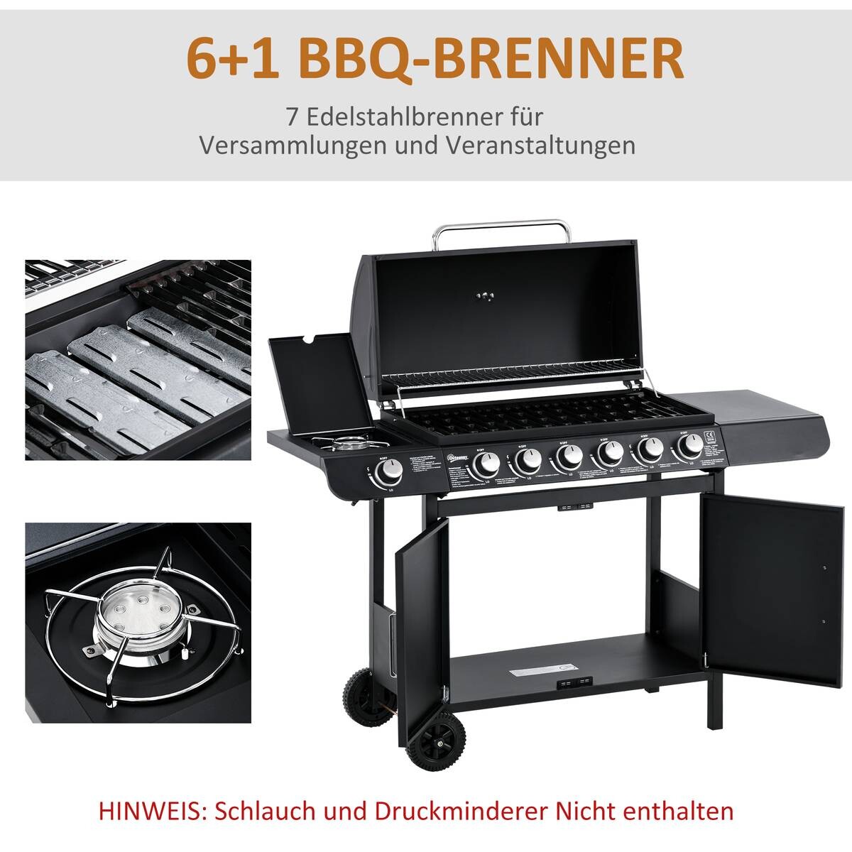 Outsunny Gasgrill Metall B/H/L: ca. 50x100x135 cm