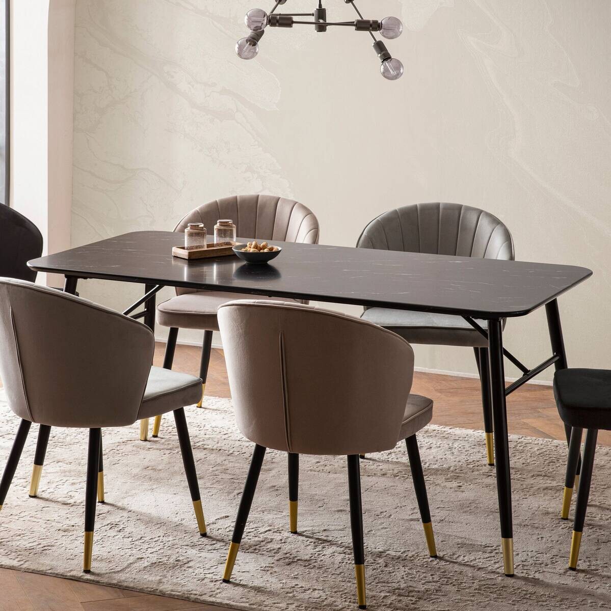Esstisch schwarz Marmor Optik B/H/T: ca. 160x76x80 cm