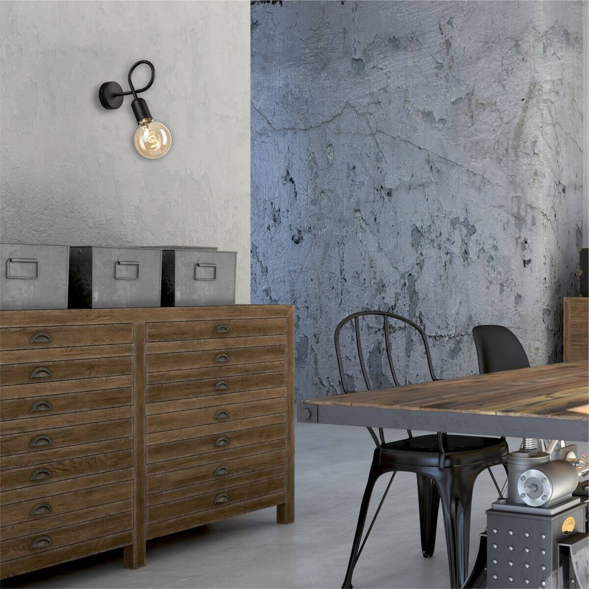 Lamkur Wandleuchte schwarz Stahl B/H/L: ca. 8x18x16 cm E27 1 Brennstellen