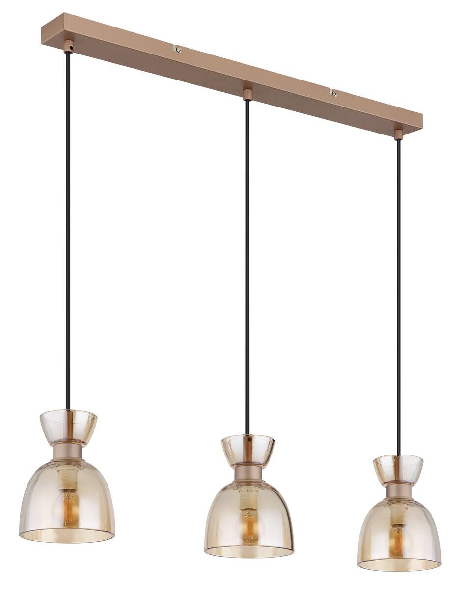 GLOBO Pendelleuchte schwarz amber kaffee Glas Metall B/H: ca. 65x120 cm E14 3 Brennstellen