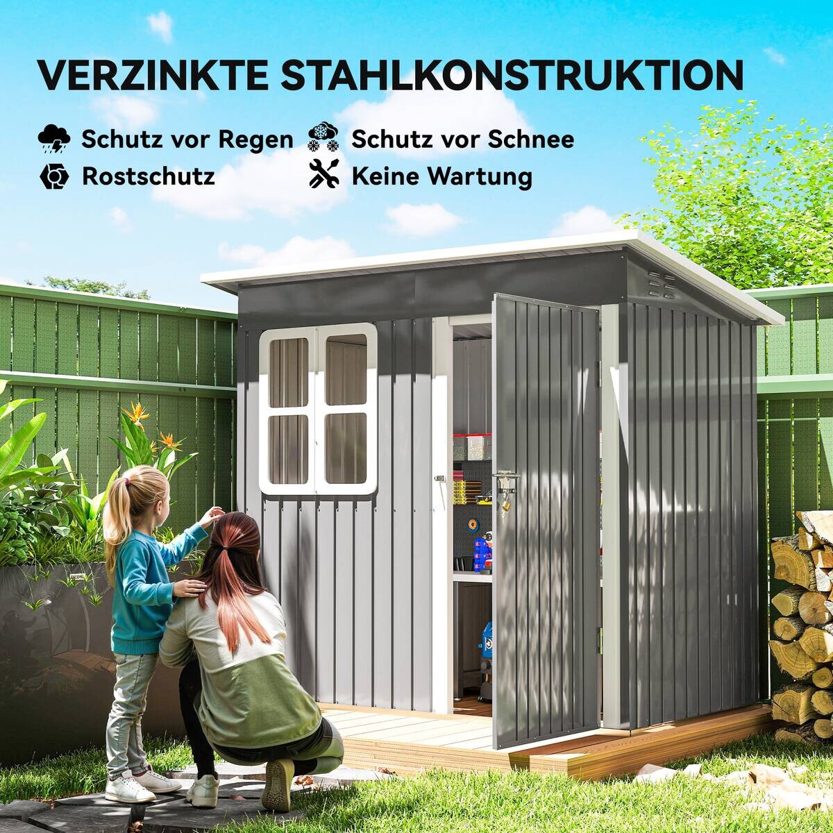 Outsunny Gartenhaus dunkelgrau B/H/L: ca. 133x190x211 cm