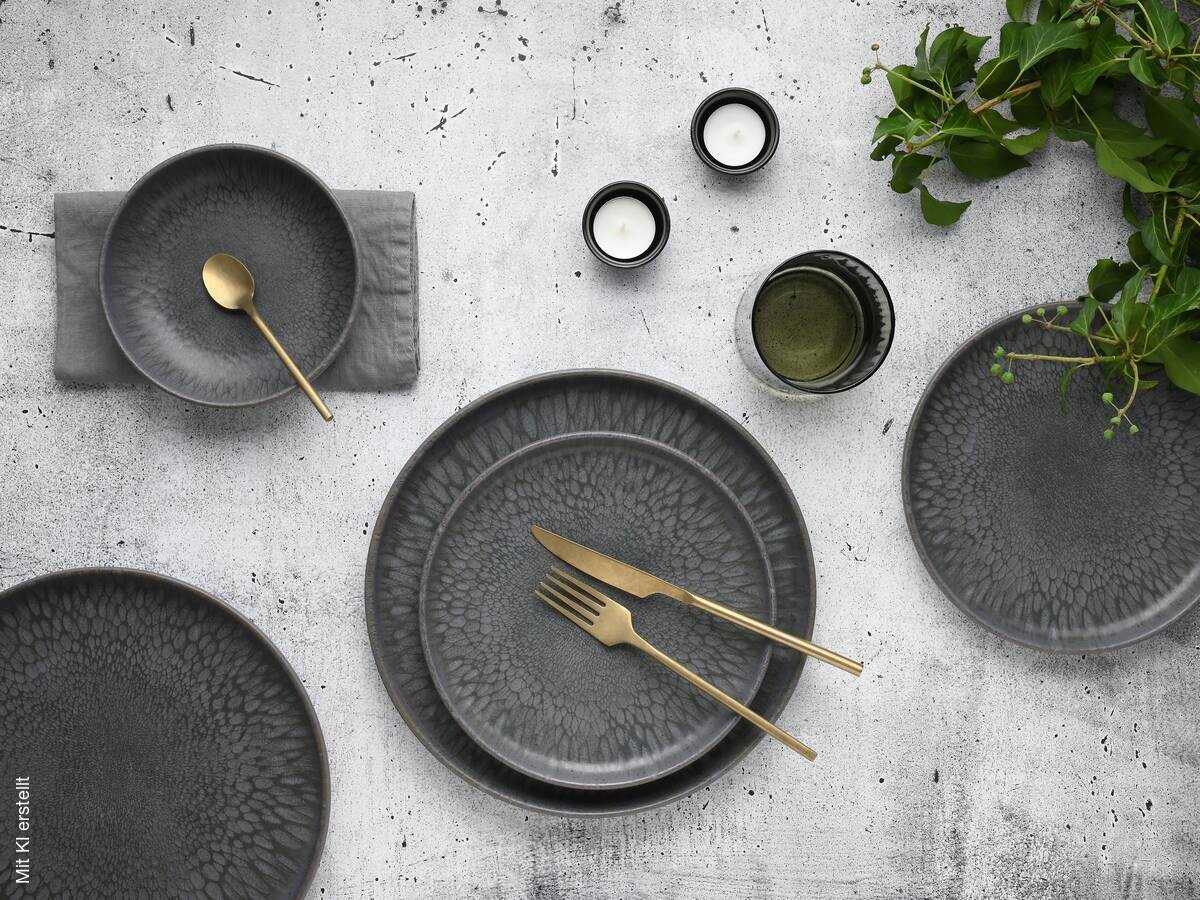 CreaTable Tafelservice Uno grau Steinzeug 12 tlg.