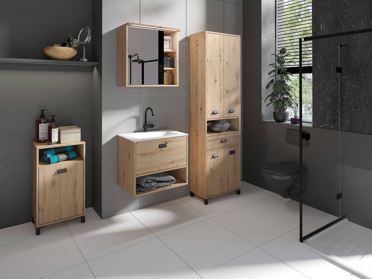 Hochschrank WELLNESS Eiche Artisan Nachbildung schwarz schwarz B/H/T: ca. 54x193x31 cm