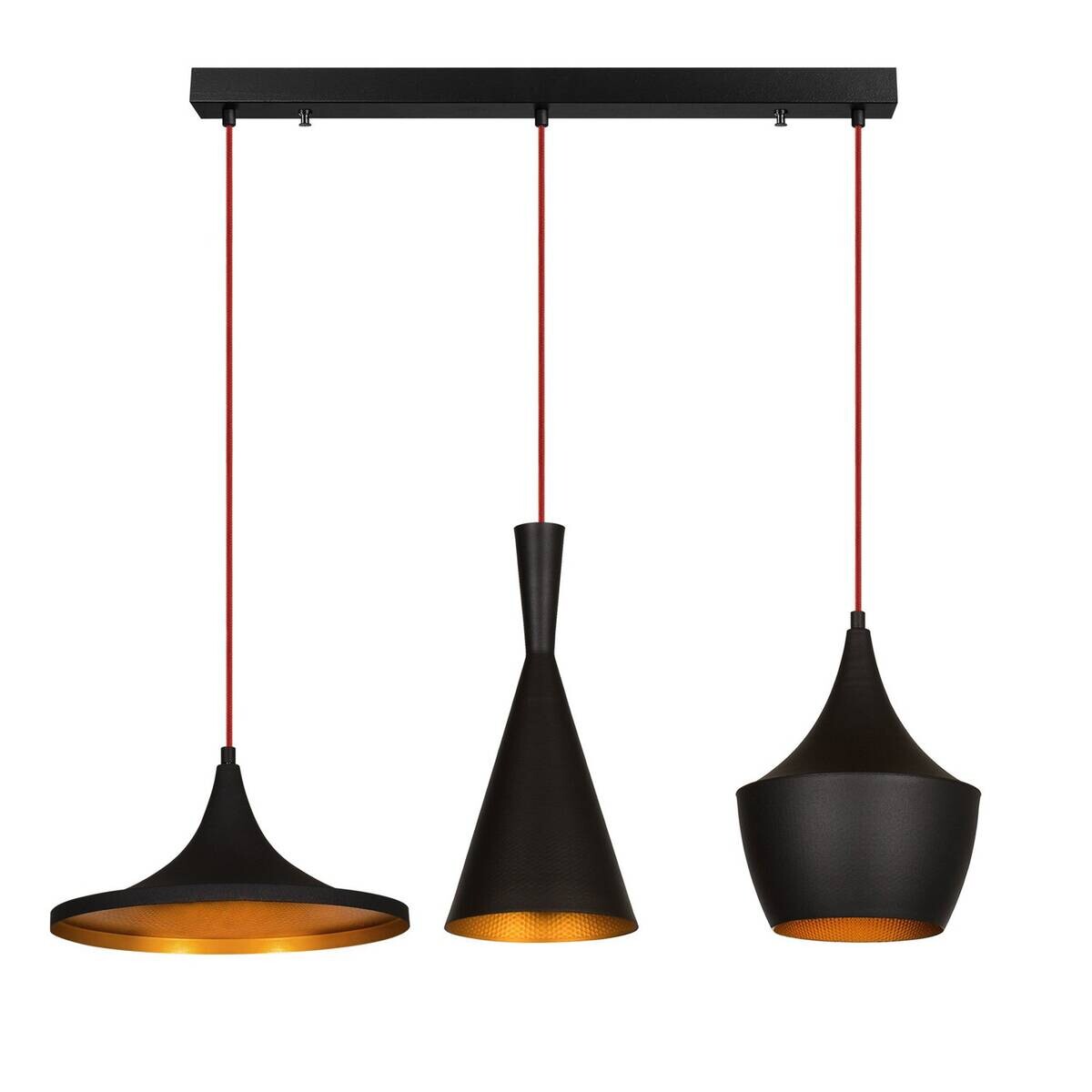 Opviq Pendelleuchte Elmas gold schwarz Metall B/H/T/L/D: ca. 80x130x80x80x80 cm E27 3 Brennstellen