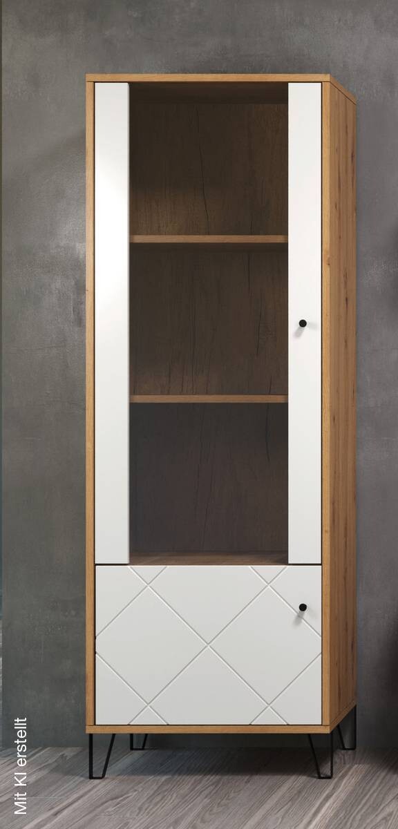 Vitrine Touch weiß matt Eiche Artisan Nachbildung B/H/T: ca. 63x172x40 cm