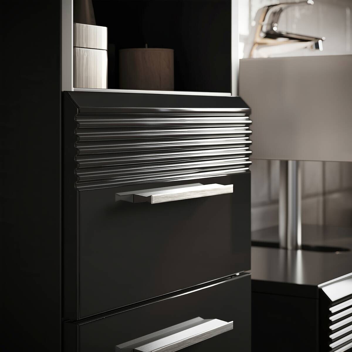 Badhochschrank LINUS schwarz schwarz Hochglanz B/H/T: ca. 30x182x31 cm