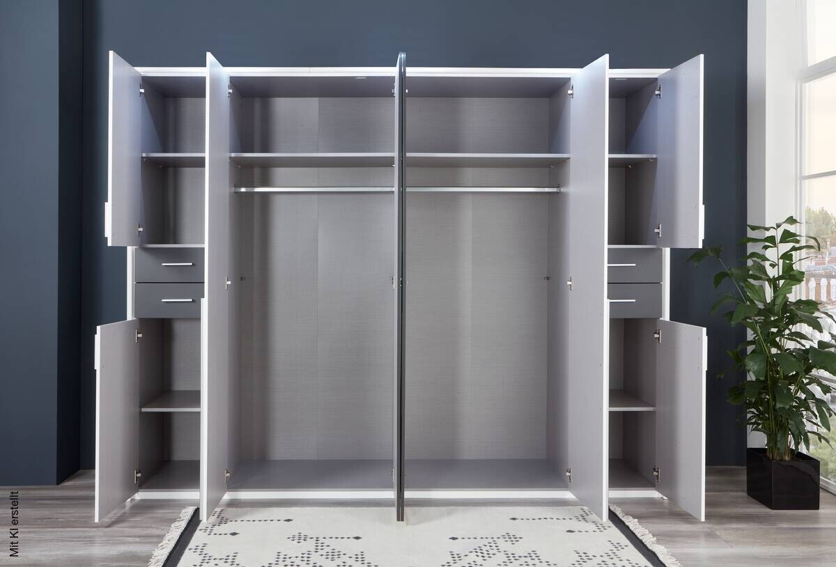 Kleiderschrank Vegas weiß Graphit B/H/T: ca. 270x208x58 cm