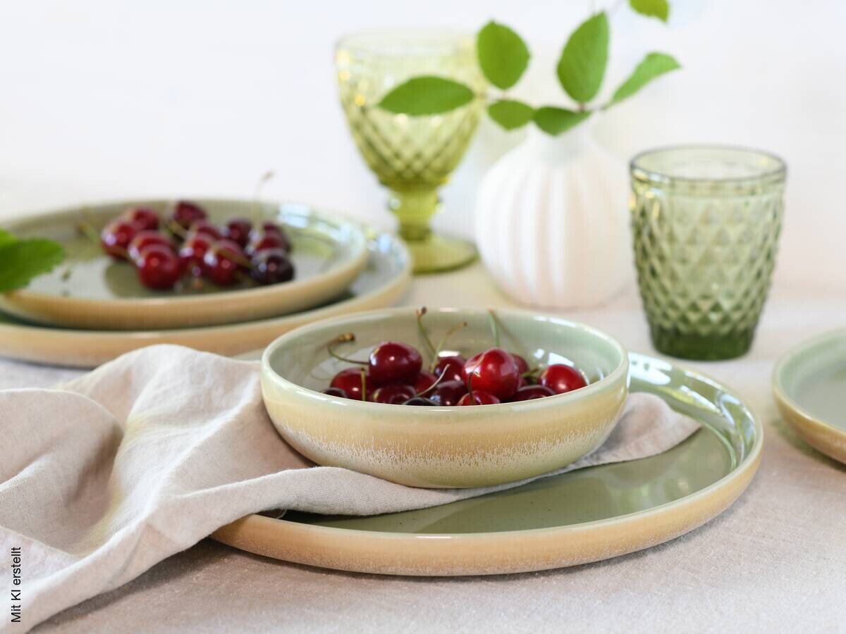 CreaTable Teller-Set Uno Romana grün Steinzeug